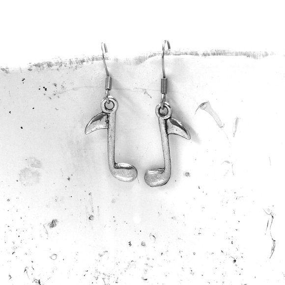 Miniature Music Note Musical Gift Musician Singer Songwriter Charm Earrings - Picture 2 of 2